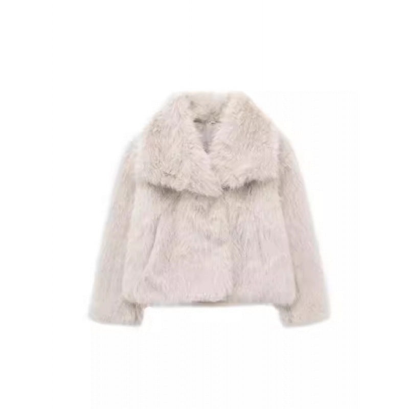 Women's Lamb Wool Black Fur Imitation Leather Coats