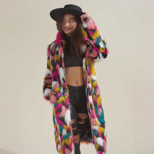 Women's Faux Fur Mid-length Fashion Collar Environmental Coats