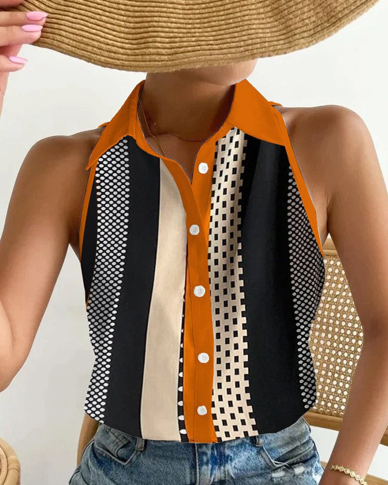 Women's Summer Casual Fashion Sleeveless Printed Shirt Blouses