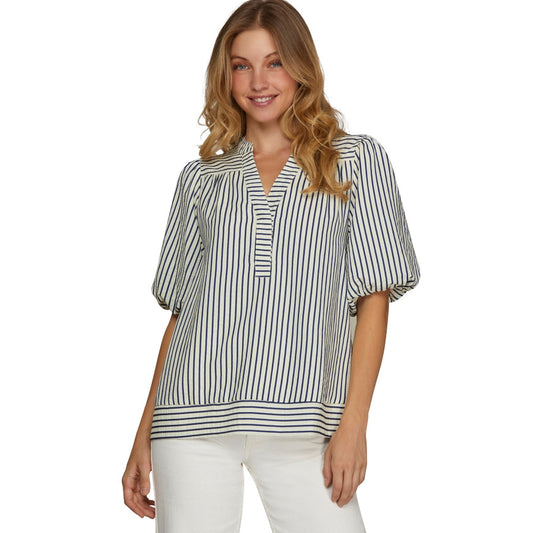 Women's Shirt Stitching Puff Sleeve Striped Blouses