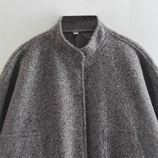 Women's Solid Color Stand Collar Single-breasted Pocket Jackets