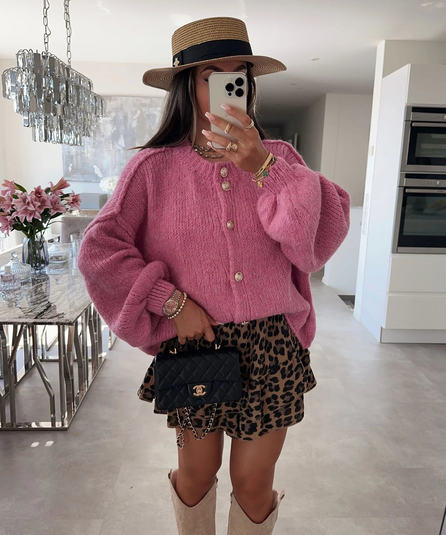 Women's Retro Gold Button Solid Color Knitted Sweaters