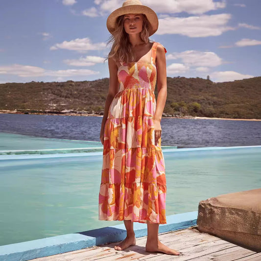 Women's Summer Commuter Sleeveless Hot Printed Long Dresses