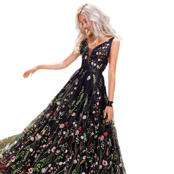 Embroidered Dress Slim Fit Backless Large Swing Dresses