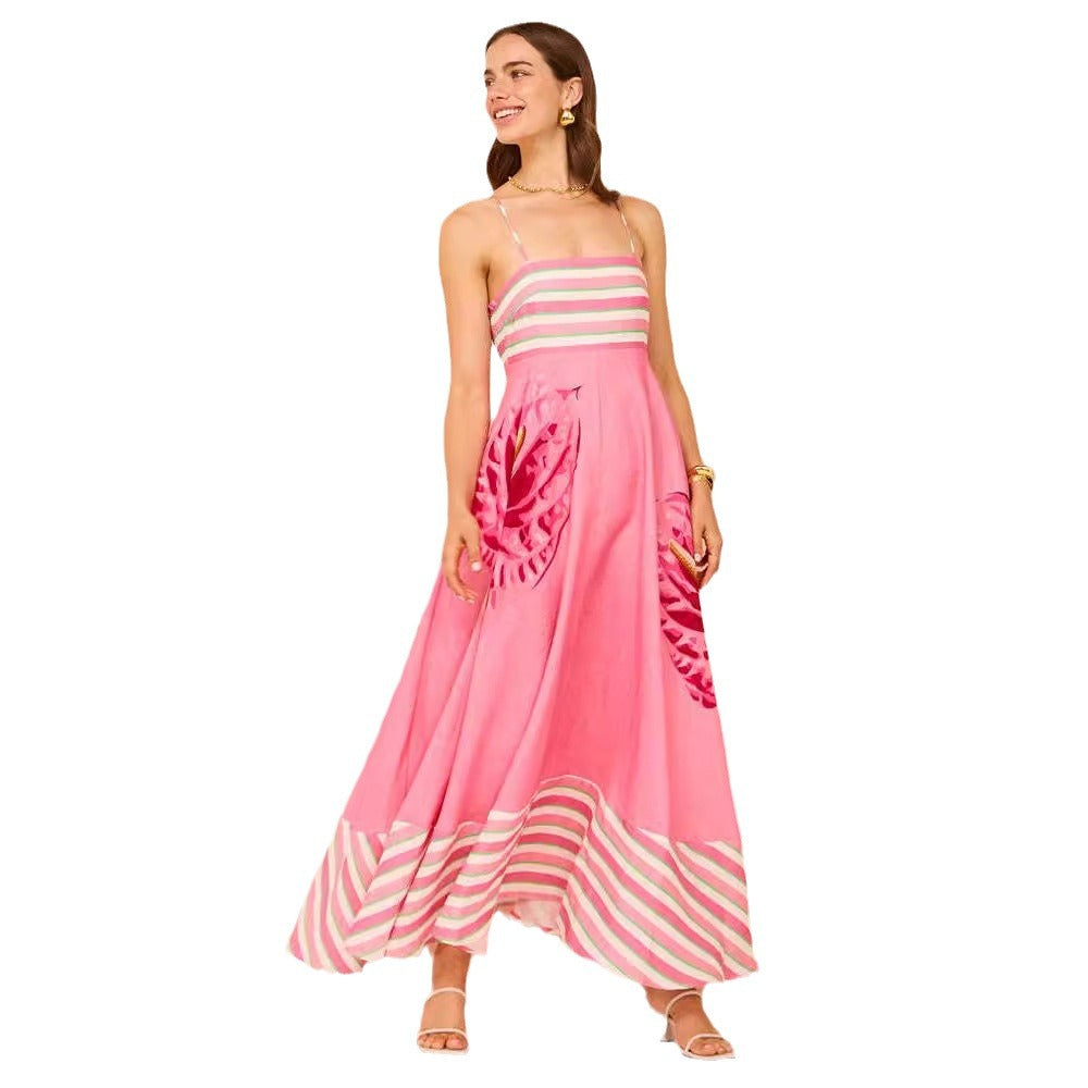 Women's Sling Temperament Printed High Waist Big Dresses