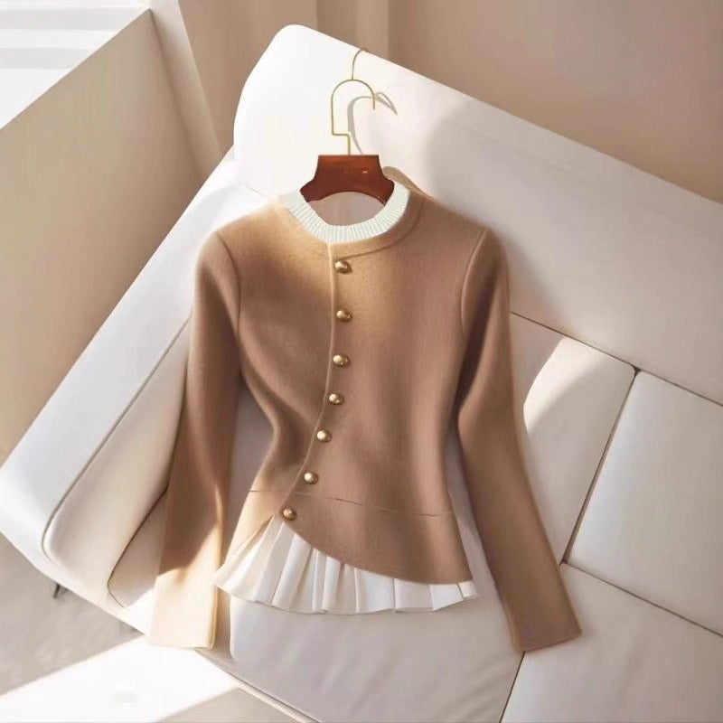 Women's Autumn Temperament Knitted Pleated Fashion Design Sweater