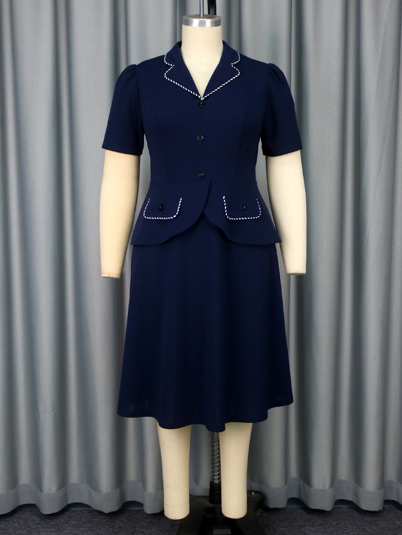 Women's Large Retro Mom Dress Lapel Ruffled Dresses