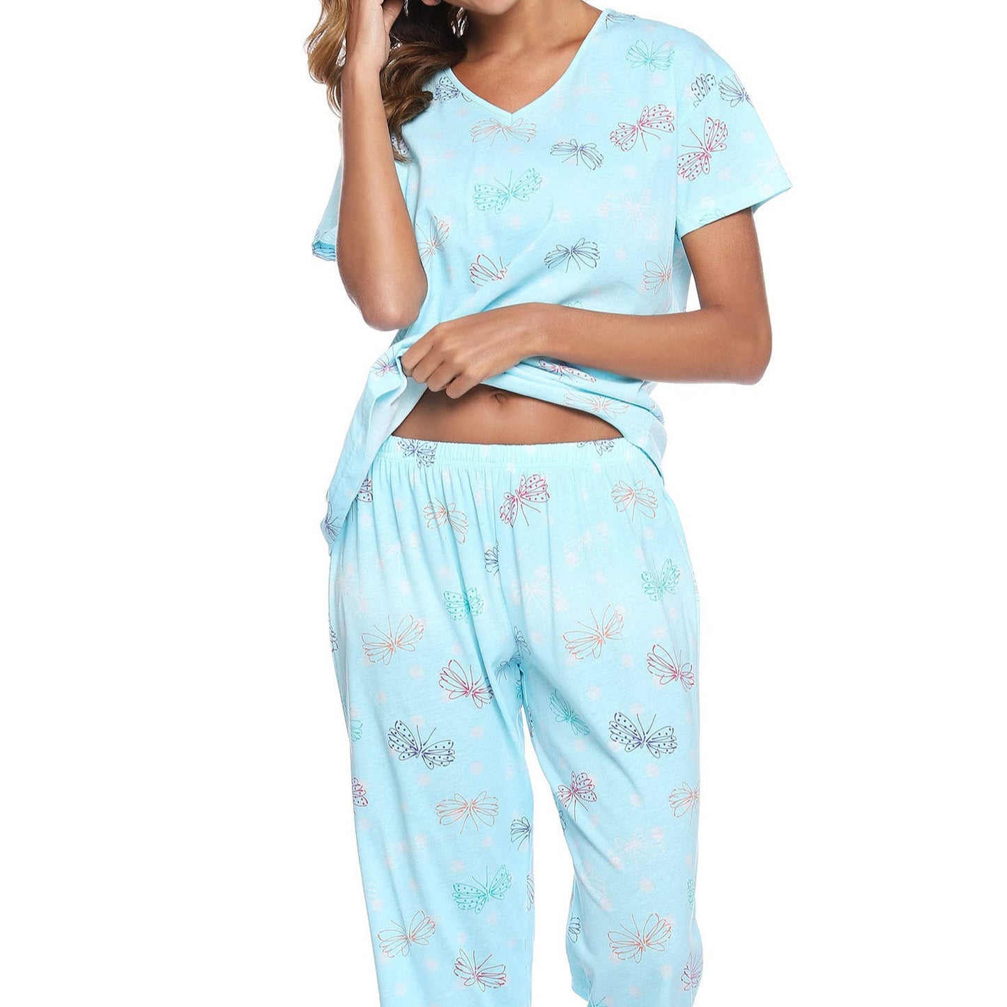 Women's Short-sleeved Cropped Knitted Cotton Pajama Fashion Casual Suit