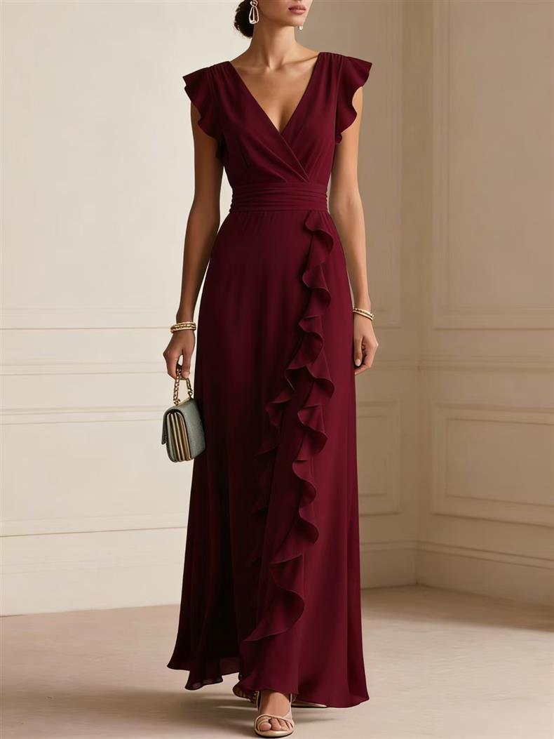 Solid Color Summer Ruffled Sleeveless Thin Dress