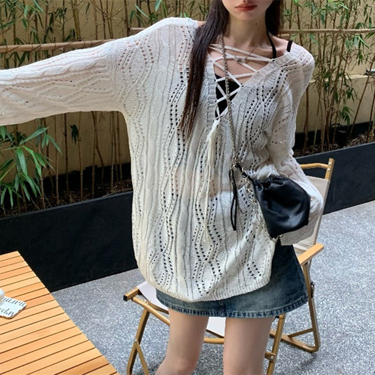 Women's Spring Cutout Backless Knitted Loose Coats
