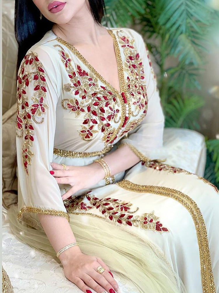 Women's Sexy Chiffon Embroidered Band Belt Dress Dresses