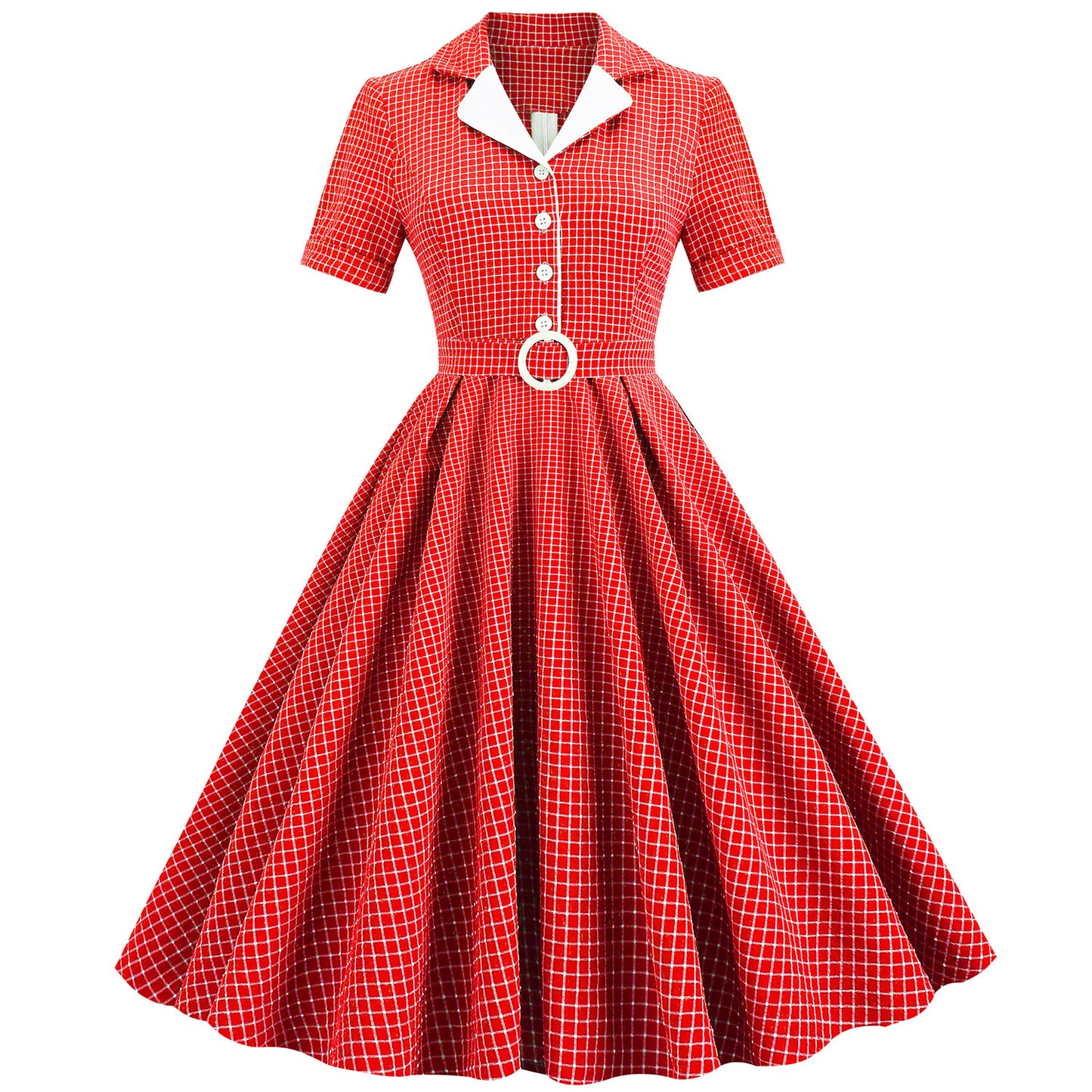 Women's Plaid Slim Fit Large Swing Midi Dresses