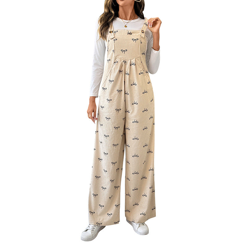 Sweet Style Bow Warm Corduroy Suspender Jumpsuits