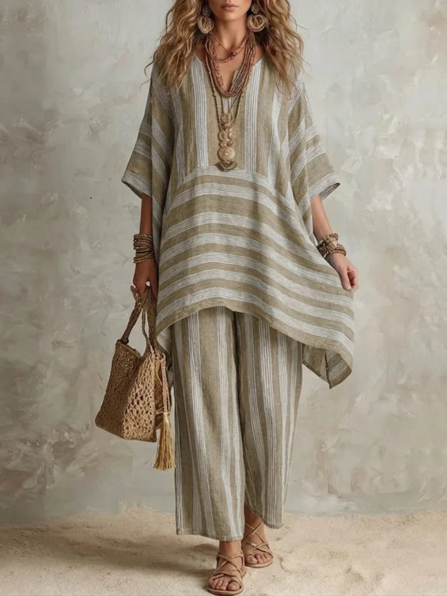 Women's Fashionable Stylish Loose Striped Two-piece Fashion Casual Suit