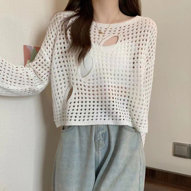 Women's Design High-grade Summer Hot Slimming Cutout Long Sleeve Ripped Women's Sweater