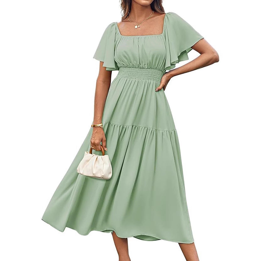 Women's Sleeve Square Collar Pleated Waist Casual Holiday Shorts