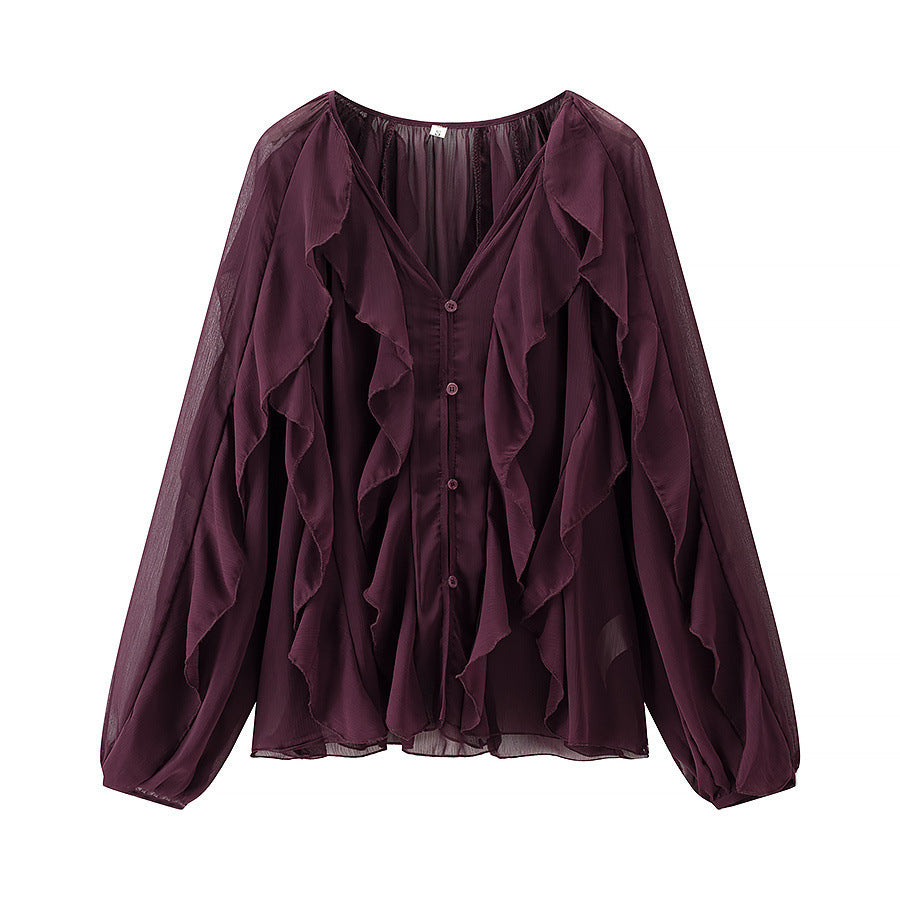 Women's Spring Single Breasted Long Sleeve Laminated Blouses