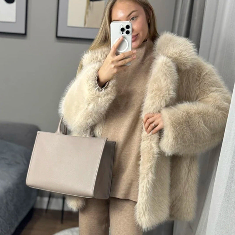 Women's Fur Casual Loose Fox Collar Environmental Coats