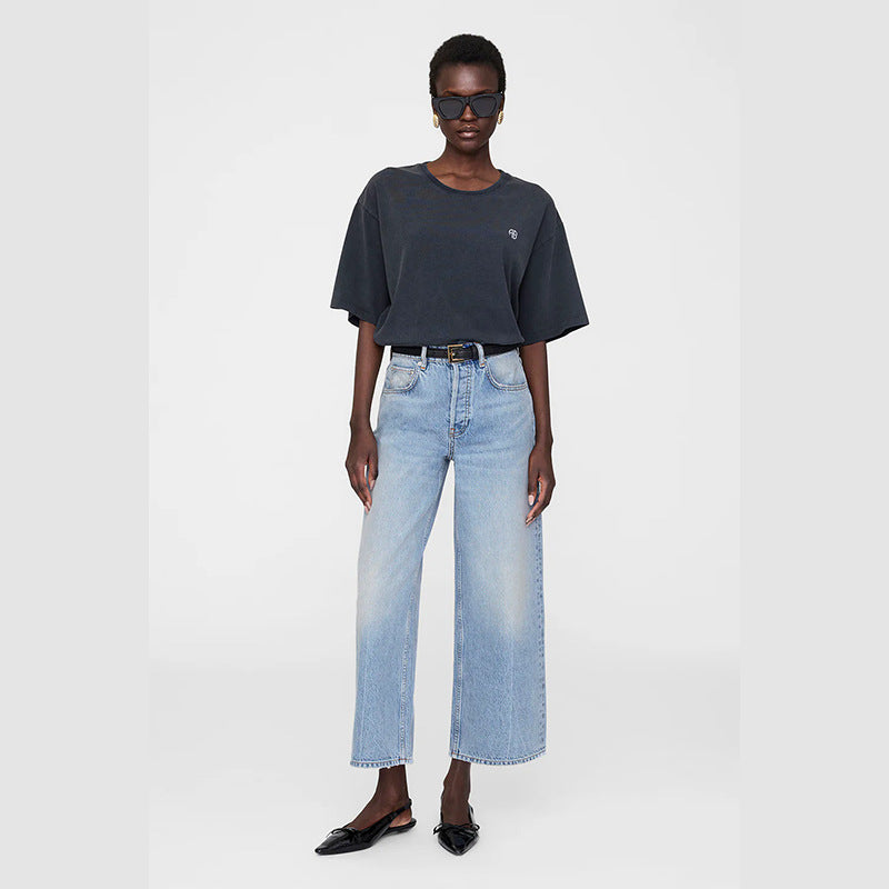 Women's Printing Wash Fried Color Distressed Black Gray Blouses