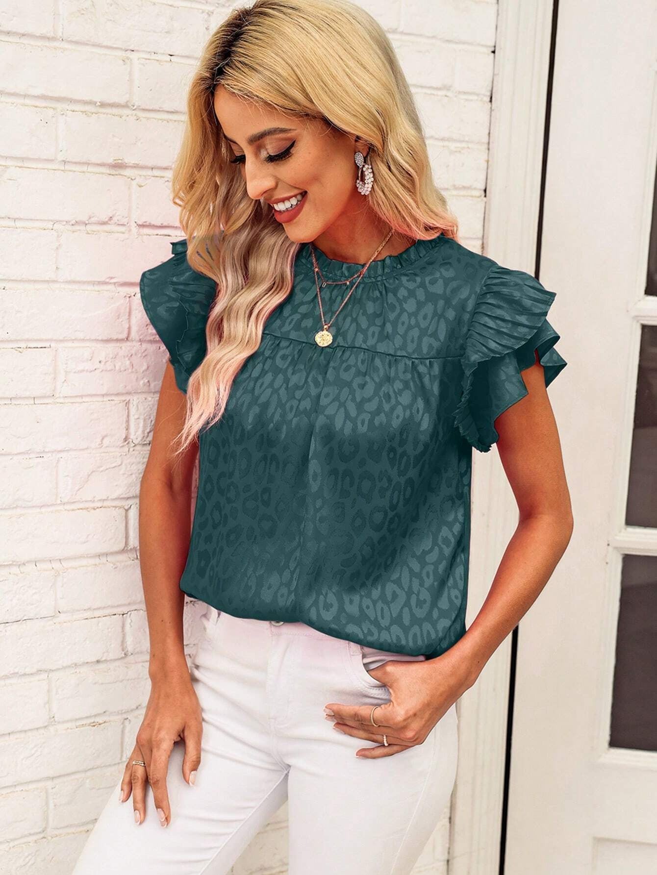 Women's Summer Fashion Printed Ruffle Sleeve Fluted Blouses