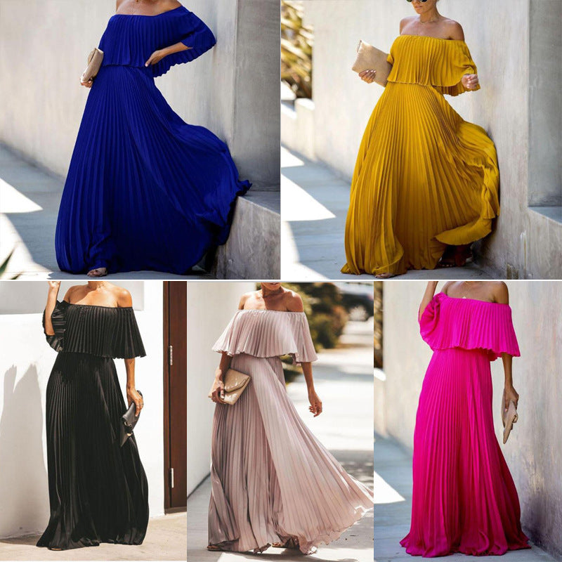 Women's Chiffon Solid Color Dress Sexy Tube Folding Dresses