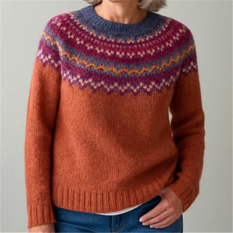 Women's Round Neck Multicolor Loose Fashion Pullover Sweater