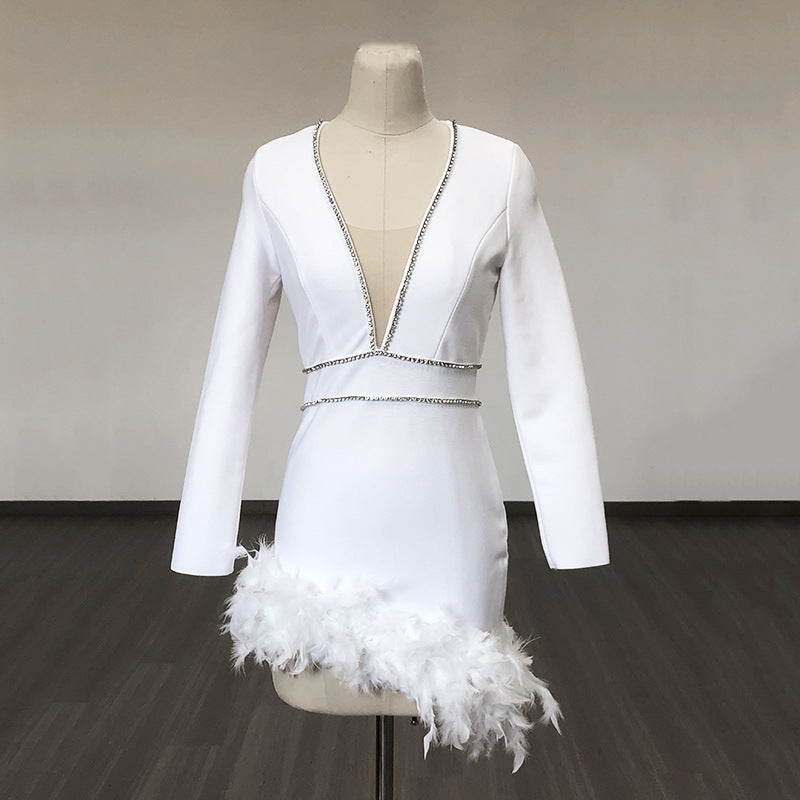 Miniskirt Dress Bandage One-piece French Deep V Stitching Dresses