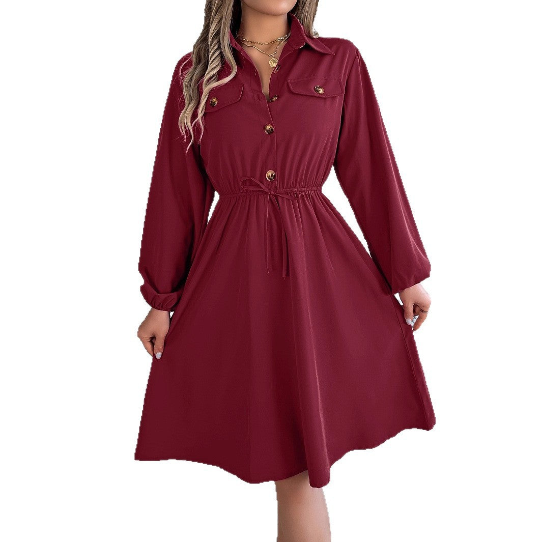 Women's Casual Button Long Sleeves Shirt Dress