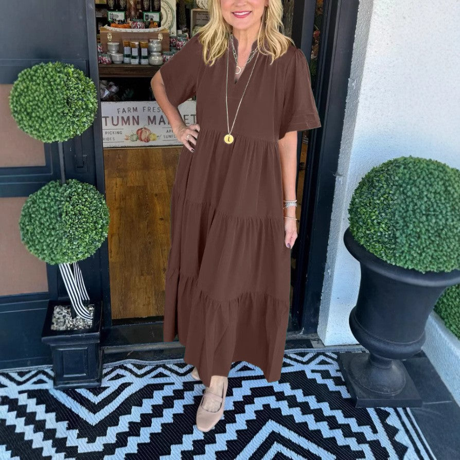 Women's Summer Layered Pocket Mid-length Loose Wear Dress