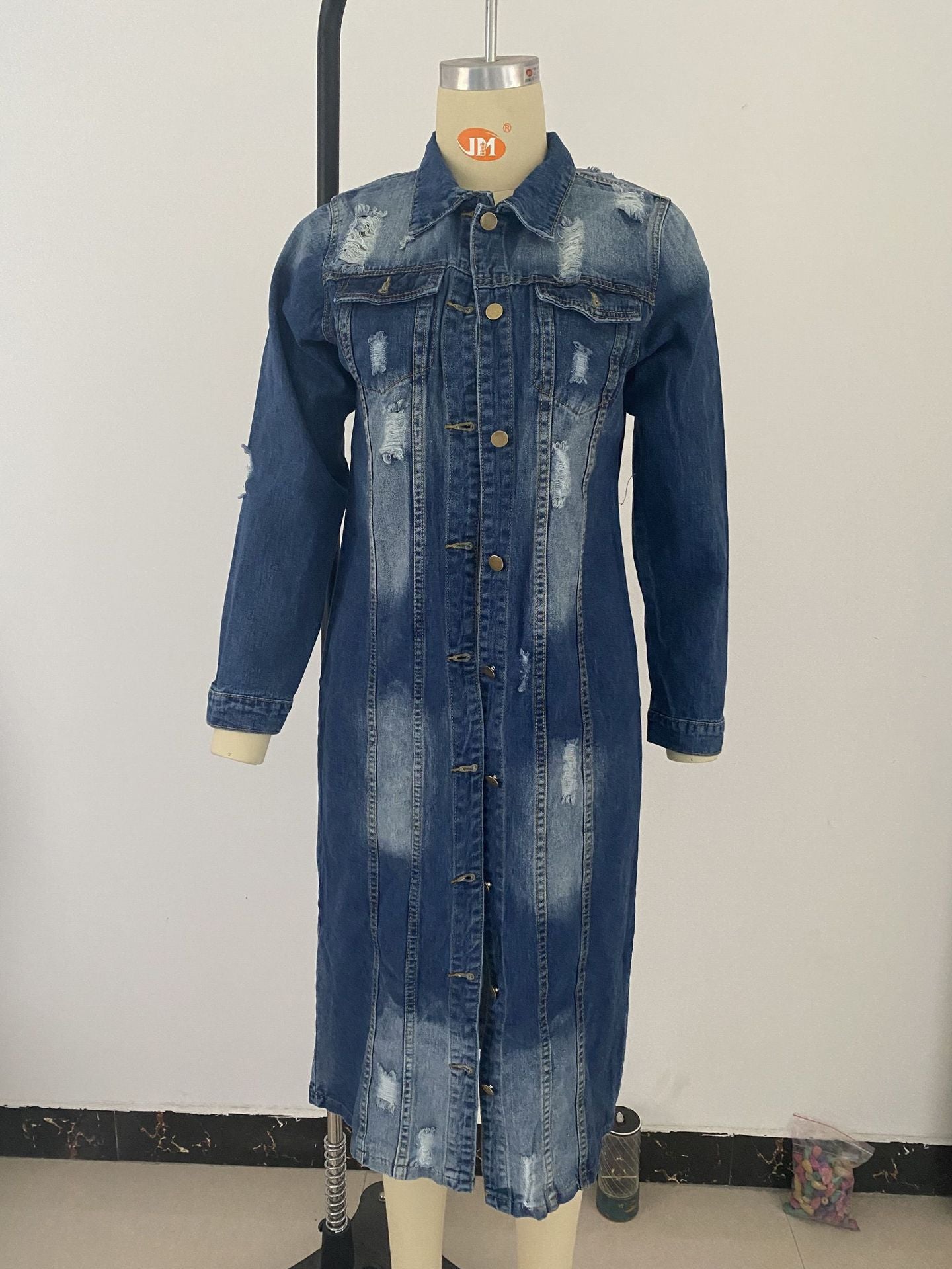 Women's Black Denim Autumn Blue With Holes Washed Jackets