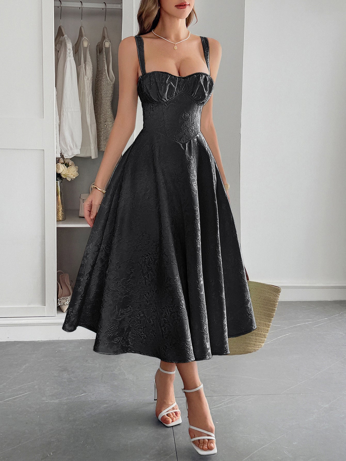 Women's Summer Elegant Graceful Strap Jacquard Maxi Dress