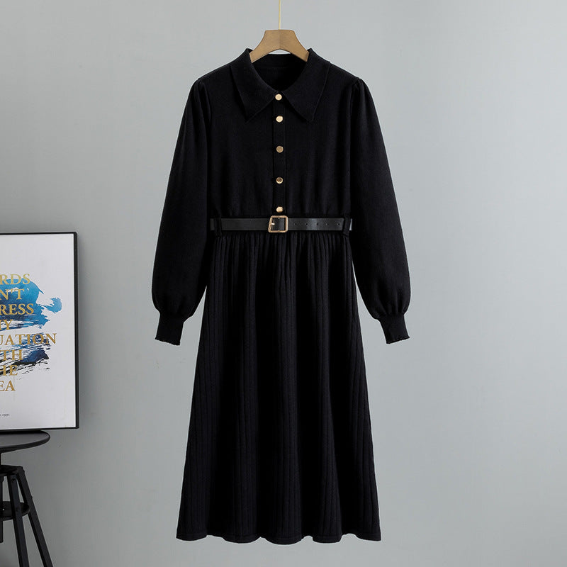 Women's Knitted Solid Color A- Line Fashion Dress