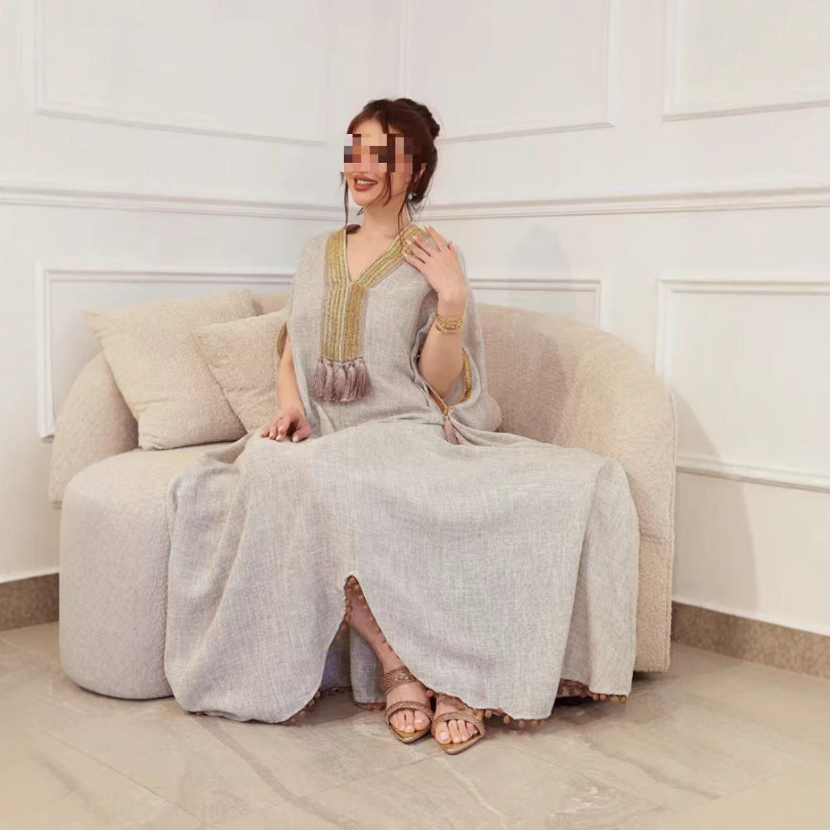 Women's Creative Linen Tassel Traditional Robe Dresses