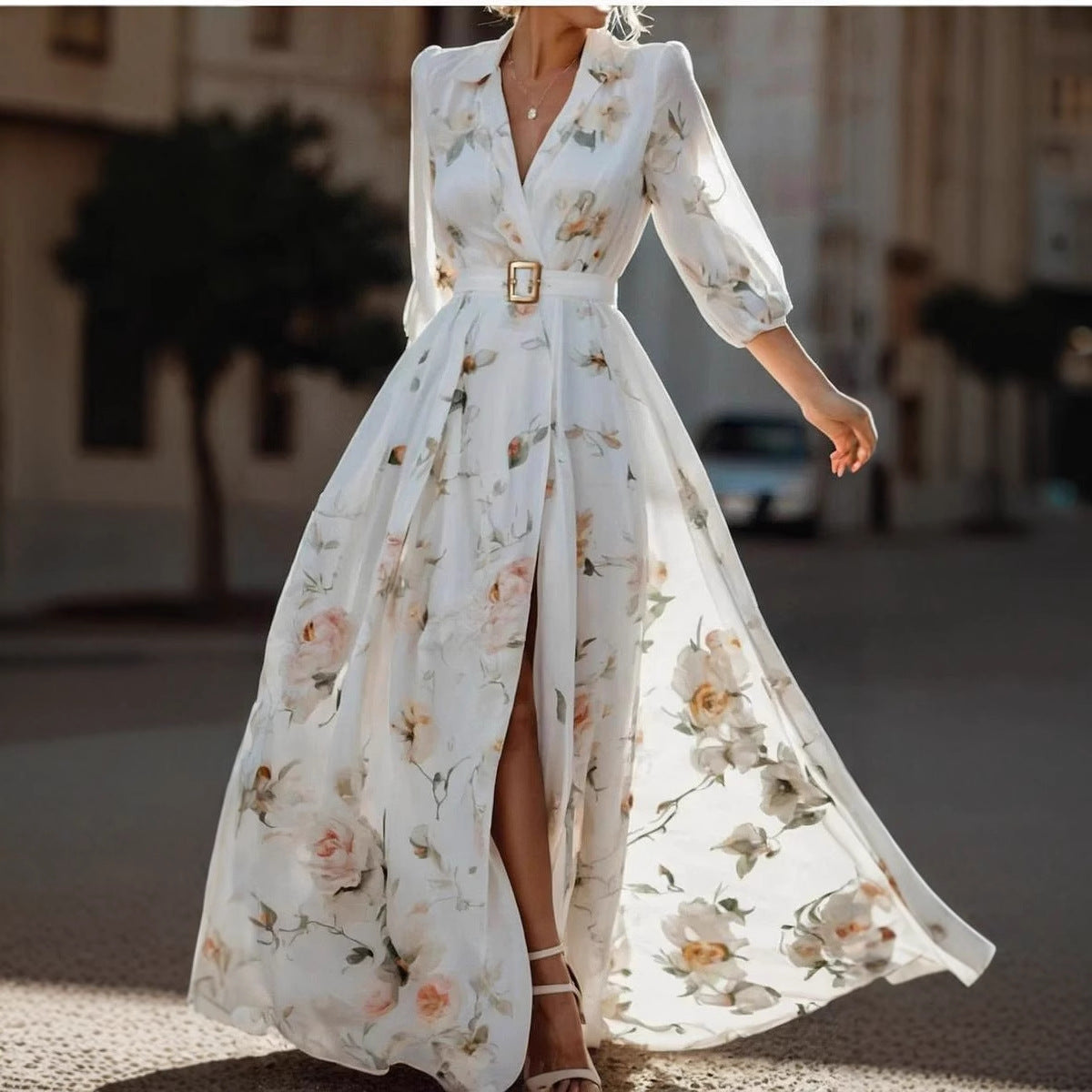 Women's Three-quarter Sleeve Digital Printing Maxi Dress Dresses