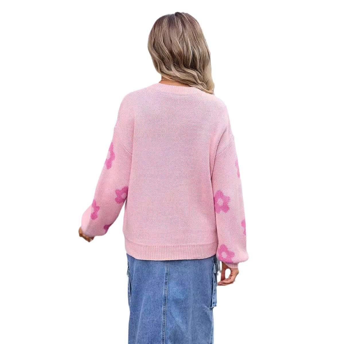 Women's Early Autumn Flower Long Sleeve Round Neck Women's Sweater