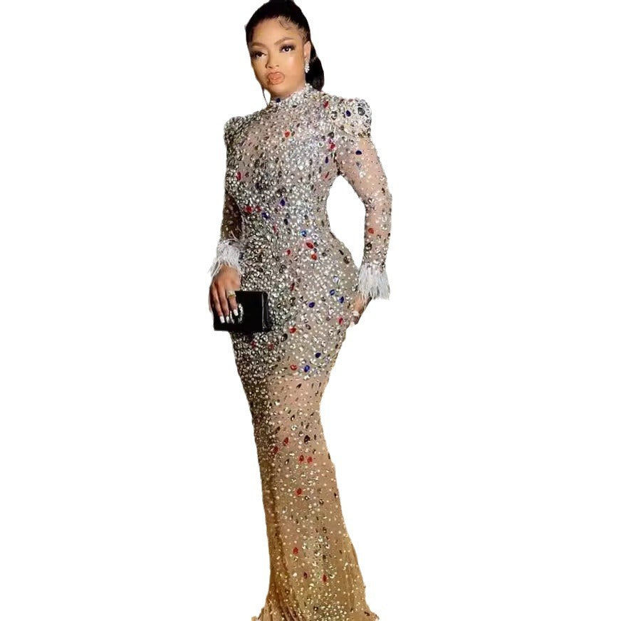Rhinestone Mesh Stretch African Sexy Slim Dresses