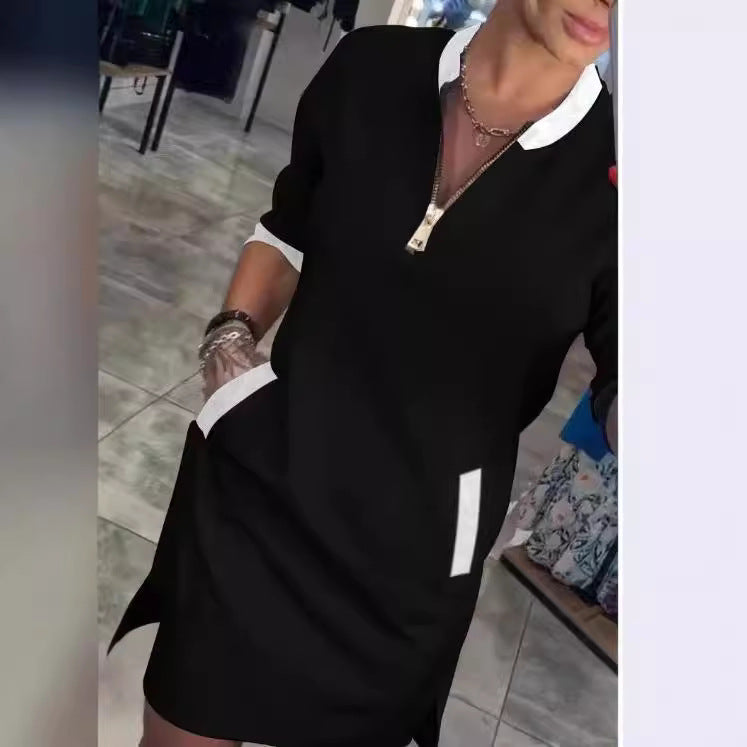 Elegant Women's Zipper Sleeve Temperament Leisure Dress