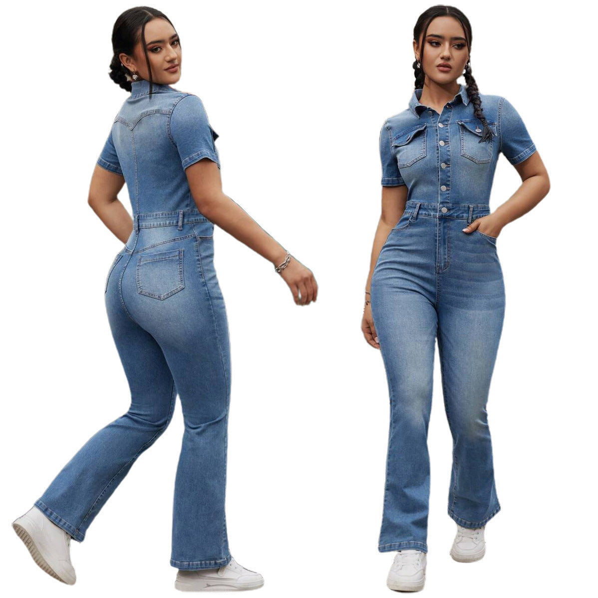 Women's Wear Fashionable Denim Slim Fit Bodysuit Suits