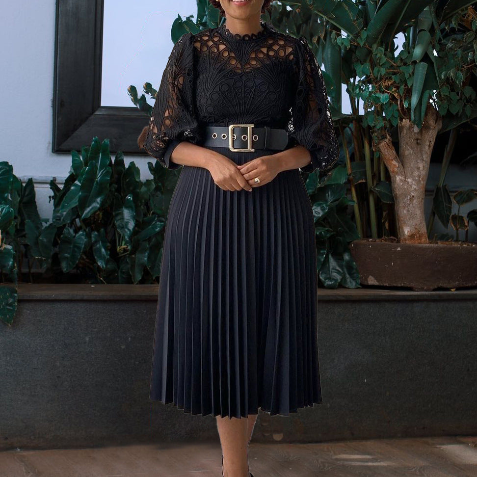 Women's Autumn Fashion Slimming Lace Stitching Africa Dresses