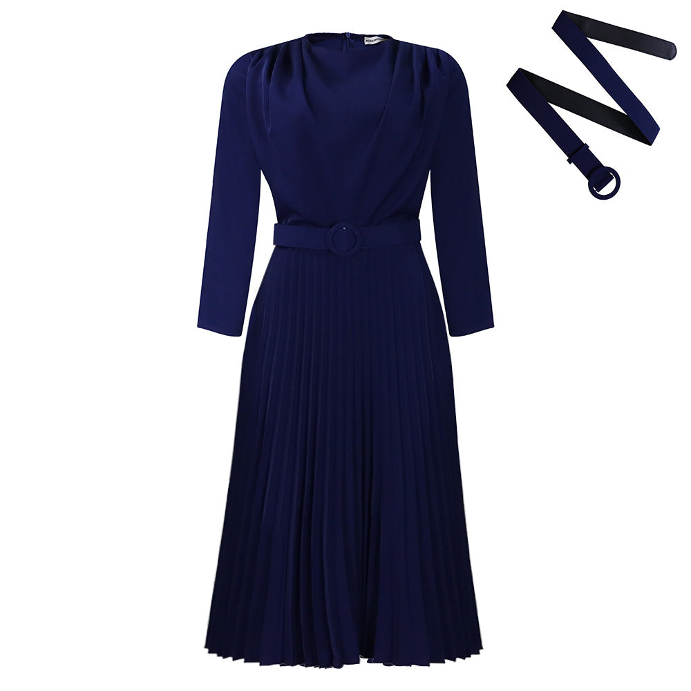 Women's Elegant Pleated Commuter Solid Color African Dresses