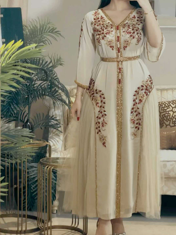 Women's Sexy Chiffon Embroidered Band Belt Dress Dresses