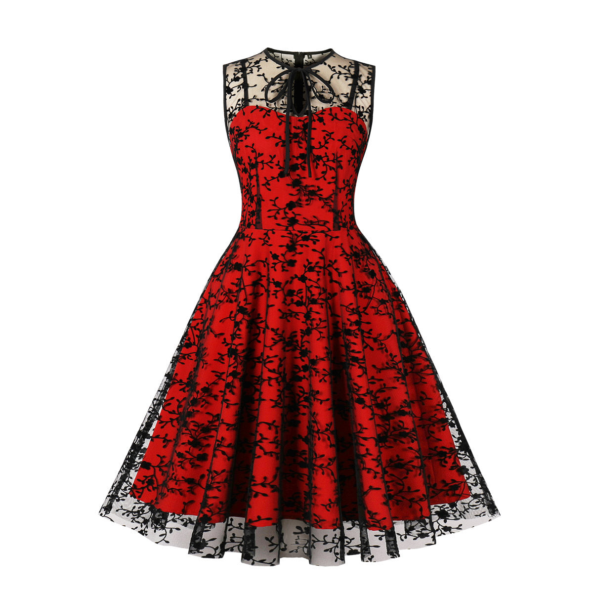 Women's Embroidery Cinched Sleeveless Christmas Court Swing Dresses