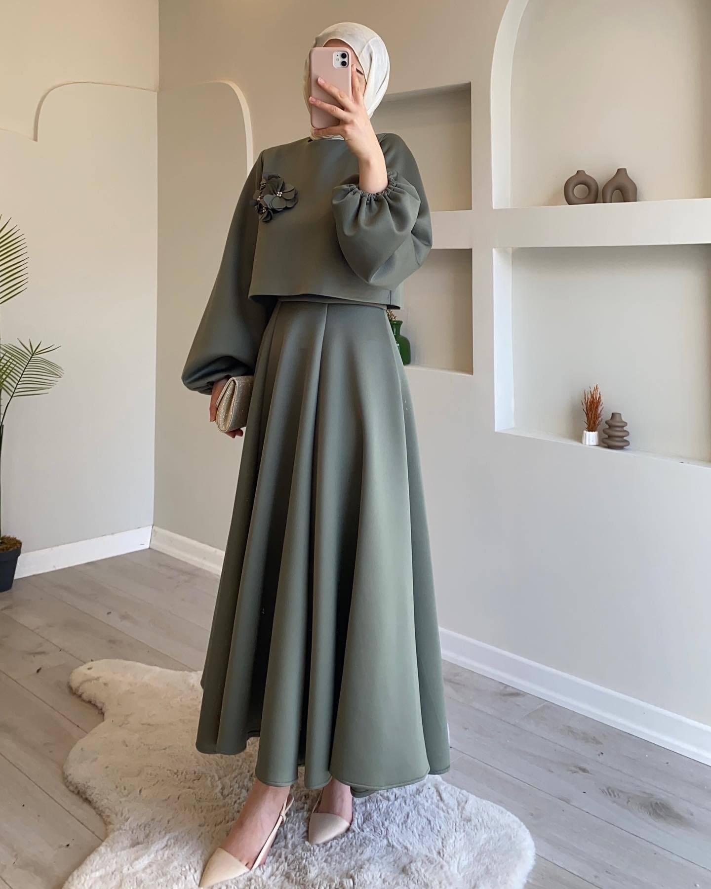 Women's Autumn Flower Lantern Sleeve Loose Dress Suits