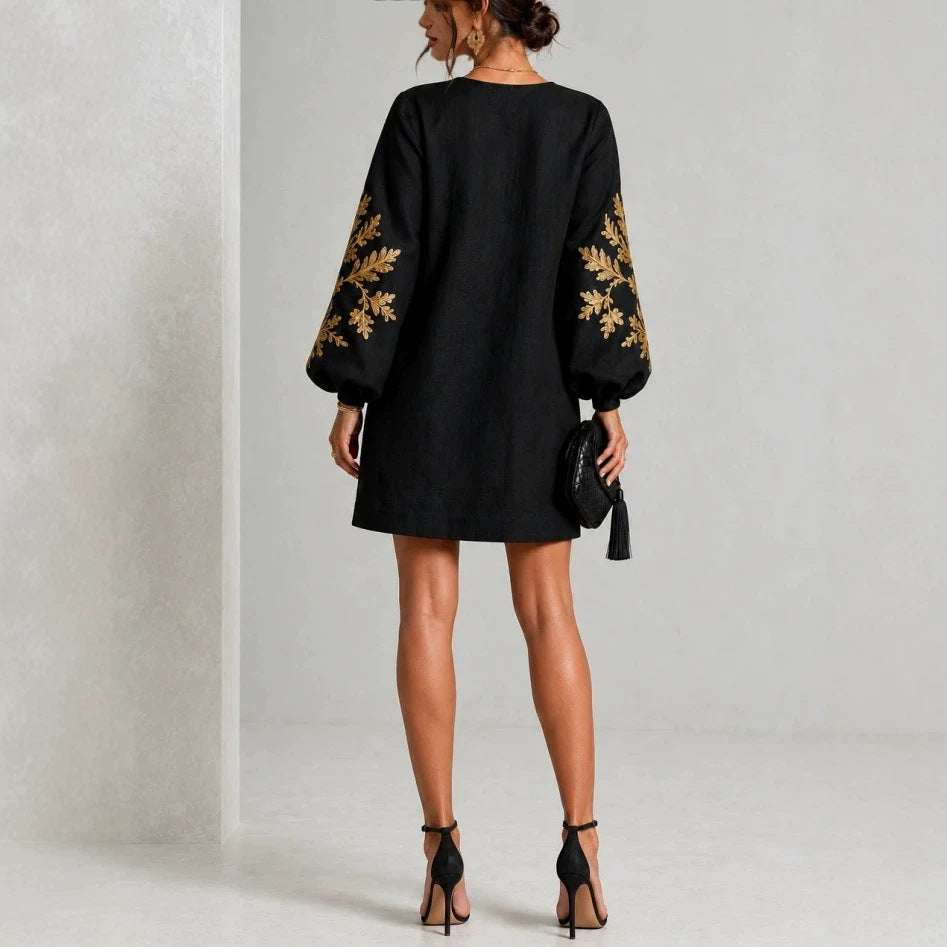 Women's Pullover Printed Crew Neck Casual Long Sleeve Dress