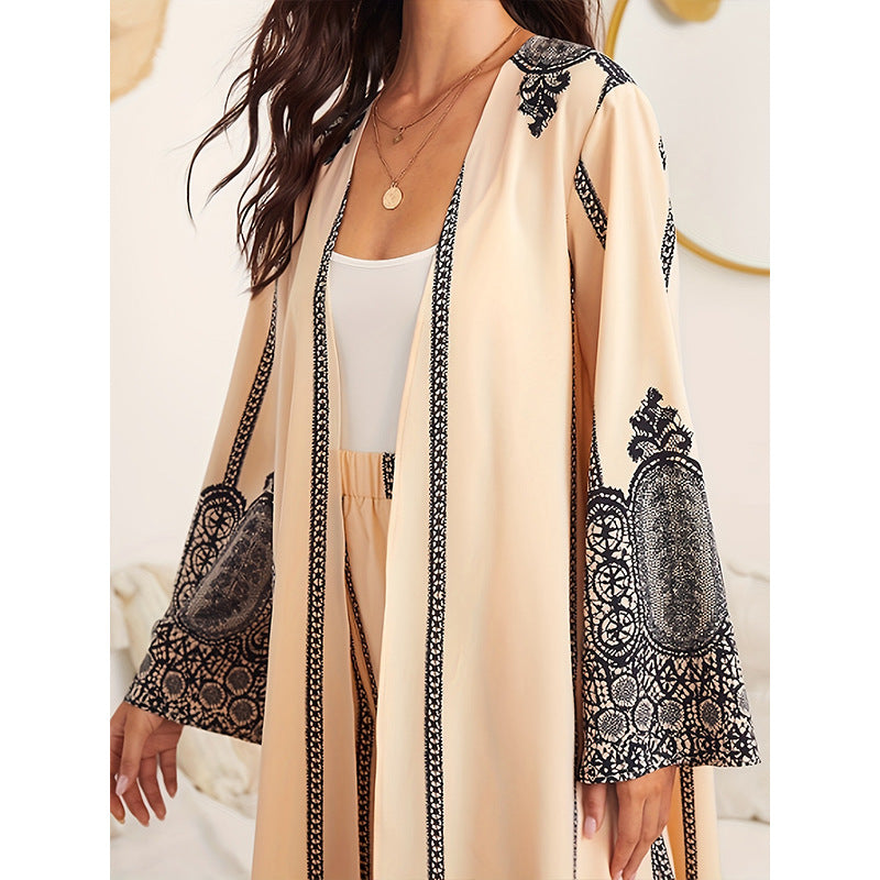 Attractive Elegant Ethnic Style Belt Printing Coats