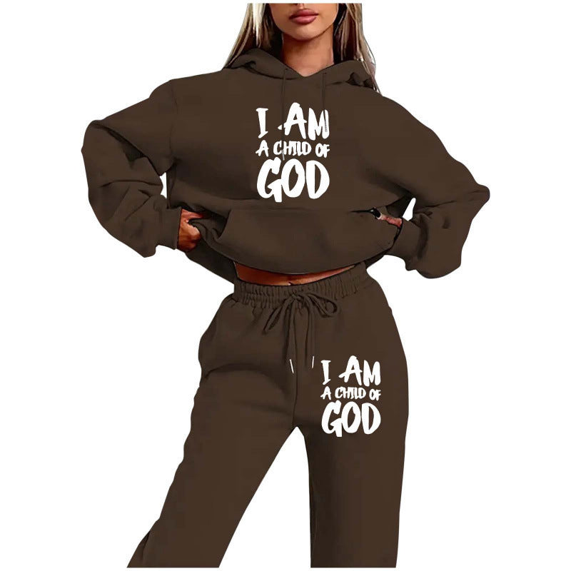 Women's Brushed Hoody Letter Printed Hoodie Fashion Casual Suit