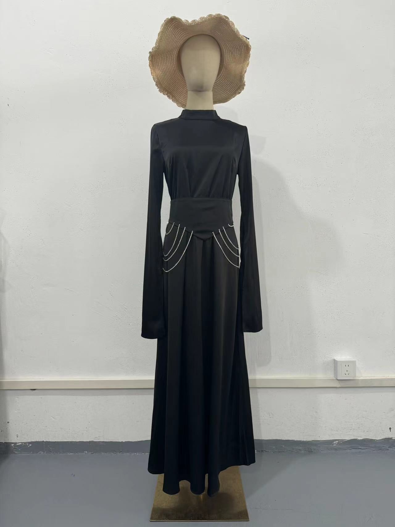 Spring Palace Style Satin Temperament Collar Long Dresses