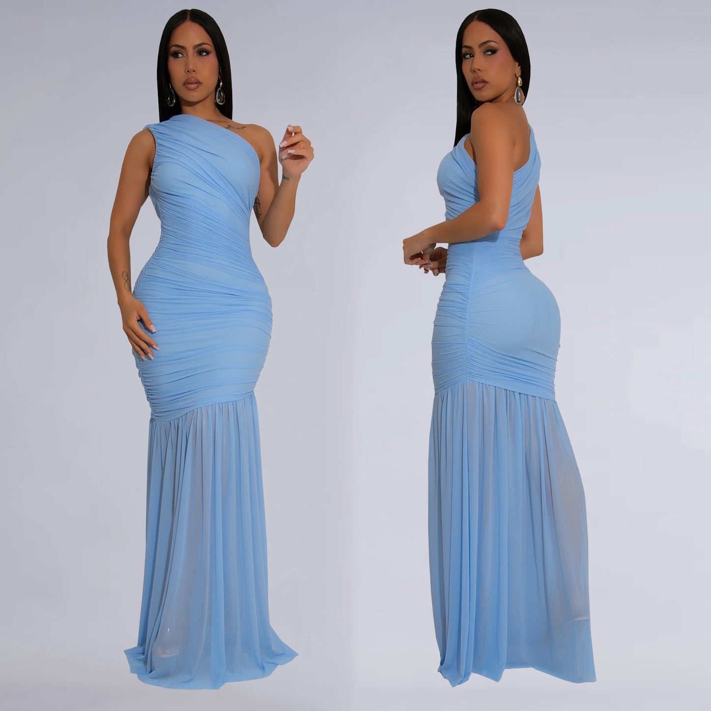 Women's Temperament Oblique Shoulder Sexy Solid Color Dresses