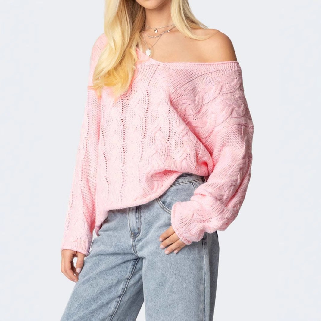 Women's Autumn Solid Color Loose Lazy Style Twist Knitted Sweaters