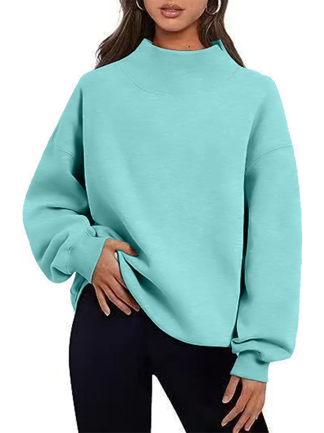 Women's Fleece Shirt Half Turtleneck Loose Long Women's Sweater, Sweater